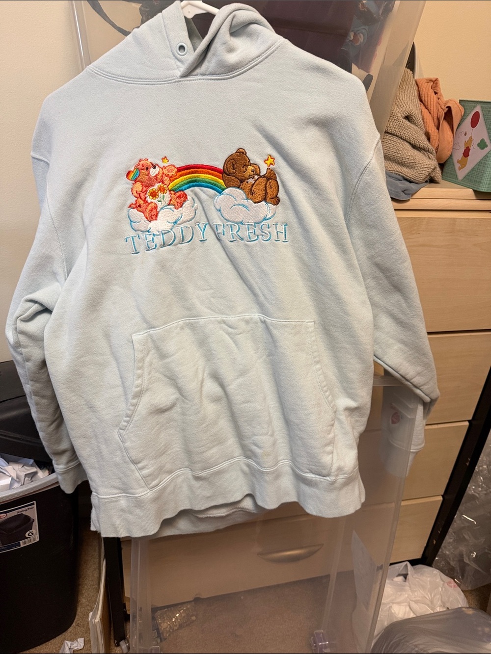 Teddy Fresh Light Blue Crewneck Hoodie with Rainbow Bear Embroidery